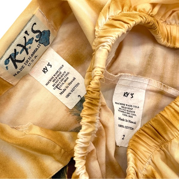 EUC KY’S Hawaiian Aloha Motorcycle Short Sleeve Shirt & Short Set in Yellow 2 - Picture 8 of 10